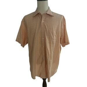 346 Brooks Brothers Men's Short Sleeve Button Down  Orange White Blue XL